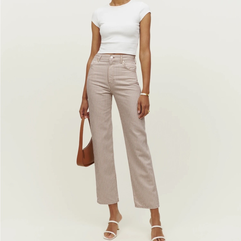 Reformation Cowboy Striped High Rise Straight Jeans